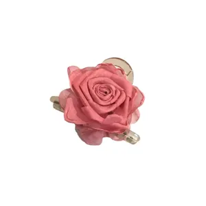 Pink silk tulle rose flower hair claw clip medium size elegant hair styling accessory for women.