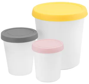 Plastic ice cream storage tubs set with colorful silicone lids multi size containers
