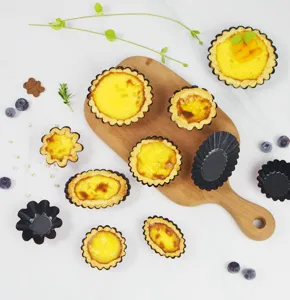 Non-stick egg tart molds set, multi-size round and flower shaped baking tools for oven.