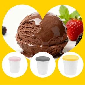 Ice cream cups with silicone lids set, white yogurt cups dessert containers for kitchen use