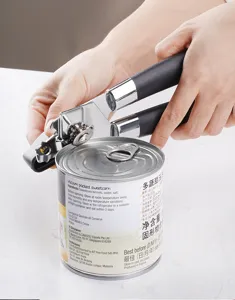 Abridor de latas manual de acero inoxidable con mango ergonómico antideslizante, herramienta.