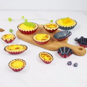 Household non-stick egg tart molds set, flower shaped baking tools for oven and kitchen use