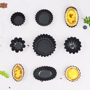 Non-stick tart molds set, multi-size round and flower shapes baking pan tools for oven and pastry.