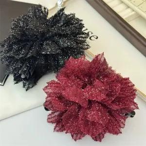 Fashion Rose Flower Hair Claw Clip Glitter Mesh Hair Accessories Shark Clip Elegant Hair Styling Tool For Women Girls