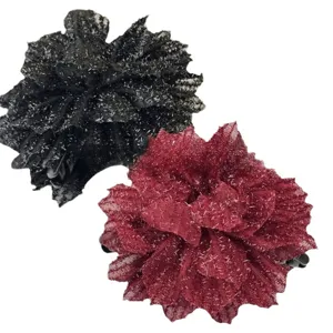 Chic rose flower hair claw clips, sparkling mesh fabric shark clip set for women, 2pcs