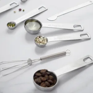 Stainless steel measuring spoons set with mini whisk for kitchen baking and cooking use
