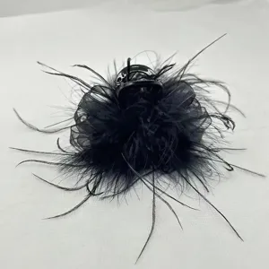 Elegant Feather Hair Claw Women Fashion Hair Accessories Black Brown Turkey Ostrich Feather Shark Clip Hair Styling Tool