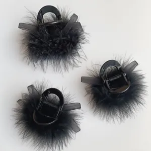 Black feather hair claw clip elegant organza ribbon shark clip stylish hair accessories