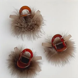 Brown feather hair claw clip cute fuzzy hair accessories for women elegant hair styling tool