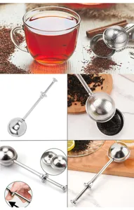 Infuseur à thé en acier inoxydable avec poignée à pression filtre boule télescopique