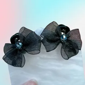 Zwarte mesh strik haarklem mini haarspeld strass elegante zoete haaraccessoires