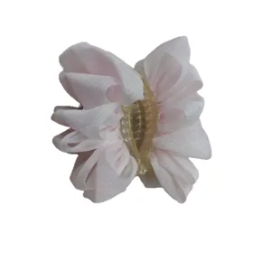 Pink chiffon hair claw clip for women, elegant fabric ruffled hair accessory for daily styling.