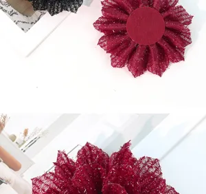 Dark red glitter mesh flower hair accessory DIY hair clip material decorative craft supply