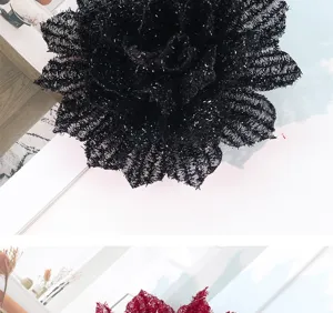 Large black glitter fabric flower hair clip accessory, perfect for DIY hair styling design.