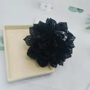 Black sparkly flower hair claw clip fashion accessory large hair styling tool women