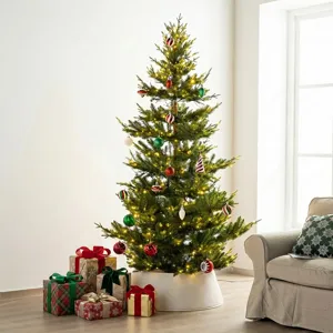 Nordic style Christmas tree collar white knitted texture holiday party decor detail view