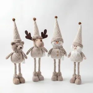Set of 4 Christmas plush dolls with long striped legs and cute knit hats for home decor