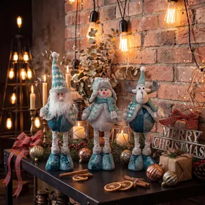 Christmas telescopic knit sweater plush dolls set, Santa snowman reindeer holiday decor.