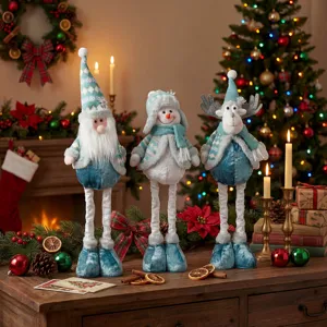 Christmas telescopic plush toy set Santa snowman reindeer doll for holiday home decor