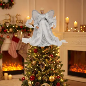 Christmas tree topper silver angel ornament festive holiday home party decoration shiny dress