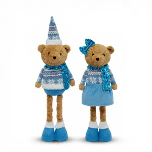 Christmas telescopic teddy bear plush doll set with sequin sweater and hat festive decor