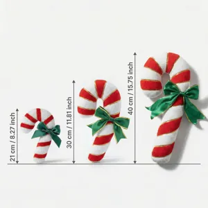 Christmas plush candy cane pillow red and white stripe decorative ornament set 3 sizes