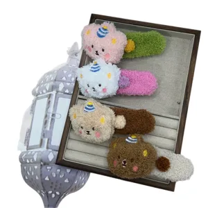 Cute plush bear duckbill hair clips set, fluffy cartoon animal hairpins for women and girls autumn.