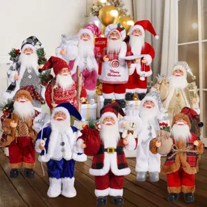 Vintage Standing Santa Claus Doll Figurine Christmas Desktop Ornaments Retro Acrylic Fabric Craft Claus Display Decoration Home Holiday Gifts
