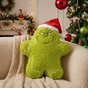 Christmas green plush pillow cute cartoon character shape holiday sofa cushion home decor