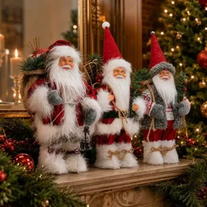 Plush standing Santa Claus figurine Christmas decoration 12 inch holiday desktop decor