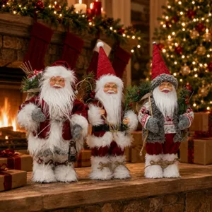 Cute Christmas plush Santa Claus standing figurine for holiday home table decor indoor ornament
