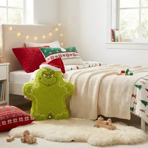 Christmas Grinch Gingerbread Man Plush Throw Pillow Festive Sofa Cushion For Home Decor