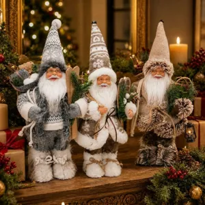 Christmas decoration 12 inch plush standing Santa Claus ornament for holiday desktop decor