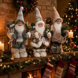 12 inch plush standing Santa Claus figurine for Christmas desktop decor and holiday setup.