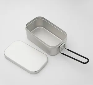 Japanese style aluminum outdoor camping mess tin portable bento box with folding handle
