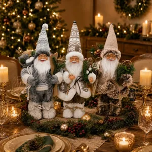 Christmas decoration plush standing Santa Claus doll set festive table centerpiece decor 12 inch