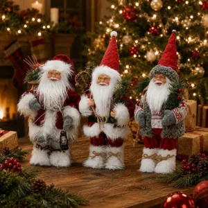 12 Inch Plush Standing Santa Claus Figurine Christmas Tabletop Holiday Decor Ornament