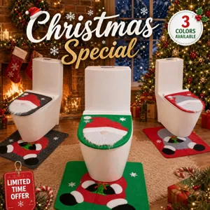 Christmas Toilet Seat Cover And Rug Set Santa Claus Festive Bathroom Decor Acrylic Toilet Lid Mat Holiday Supplies