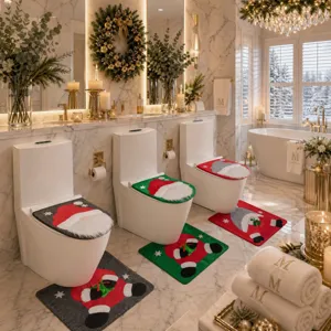 Christmas toilet seat cover and floor rug set festive bathroom decor holiday supplies