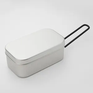 Lightweight aluminum mess tin for outdoor camping, portable bento box with folding handle.