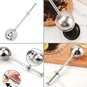 Boule a infuser le the en acier inoxydable avec poignee extensible pour feuilles.