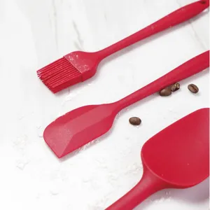 Silicone Baking Spatula and Brush Set Kitchen Cooking Tools Red Non-Stick Heat Resistant