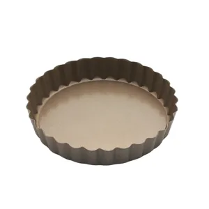 Ronde antiaanbak bakvorm met gegolfde randen, ideaal voor het bereiden van taarten en quiches.