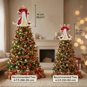 Christmas tree topper angel decoration red white gold holiday tree decor 41cm 31cm size guide