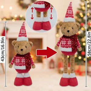 Christmas telescopic teddy bear plush doll detail view, showing height and sweater design.