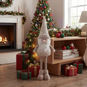 Christmas plush gnome doll with long telescopic legs and knit hat for holiday home decor