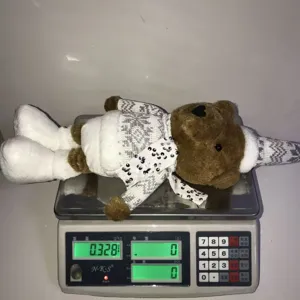 Christmas telescopic teddy bear plush toy with sequin sweater and hat holiday decor