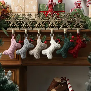 Christmas Cable Knit Bone Shaped Stocking Hanging Ornament Holiday Decoration Acrylic Knitted Pet Theme Stocking For Fireplace Christmas Tree Decor