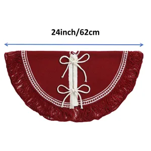 Jupe de sapin de Noël tricotée rouge avec frange et nœuds blancs 24 pouces décoration