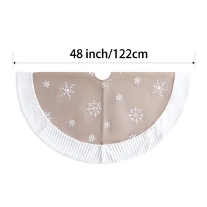 Christmas tree skirt 48 inch burlap white snowflake ruffled edge holiday party decor